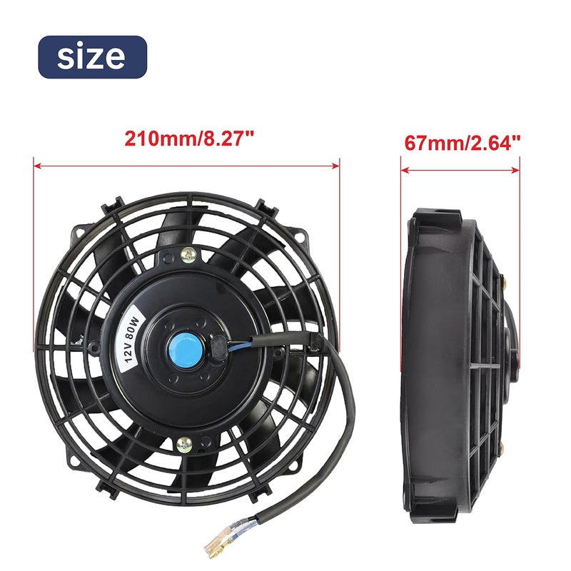 BATONECO 7" Electric Radiator Cooling Fan Assembly Kit,High Performance Cooling Radiator Fan with 12V 80W 800 CFM Mount Kit Universal Black, 2 Pack - Image 2